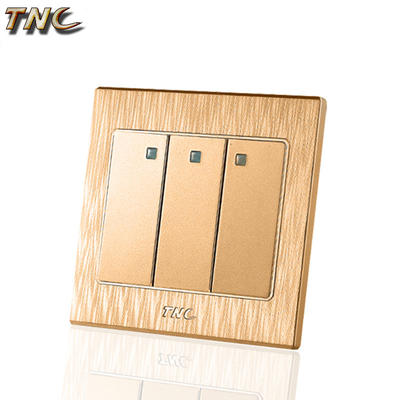 TNC正品鋼架開(kāi)關(guān)插座86型復(fù)位開(kāi)關(guān)A5幻影拉絲金三位大翹板三開(kāi)單